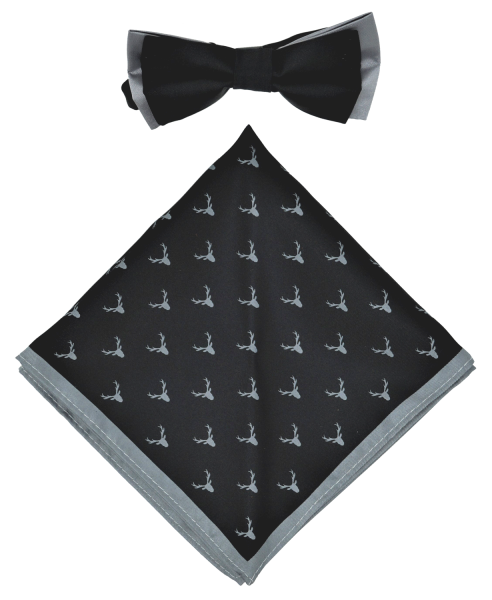 Celio Herren Fliege mit passendem Einstecktuch "Cibowtwice", schwarz/grau