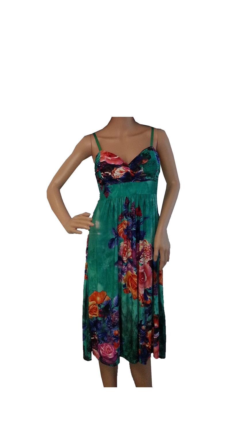 2 tlg Set Puppenkleidung buntes Kleid mit Blumen bunt Gr 28-45 grün rosa Blu 