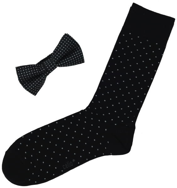 Celio Herren Fliege mit passenden Socken "Cibodots", schwarz/weiß, Geschenkbox